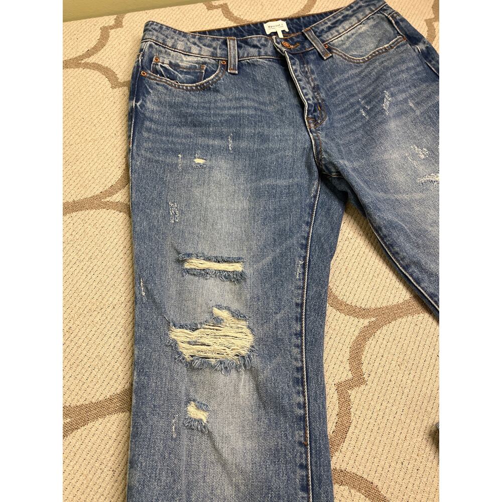 Special A Distressed Medium Wash Straight Mid rise Blue Jeans, Size 9 - Picture 3 of 14